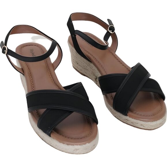 Style Co Leahh Espadrille Wedge Sandals Black Canvas 11M - Picture 1 of 6